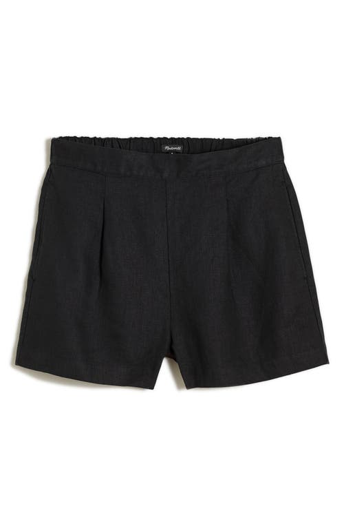 Pull-On Linen Shorts in True Black