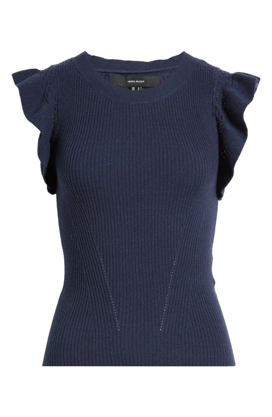 Shop Vero Moda Malou Flutter Sleeve Rib Sweater In Navy Blazer
