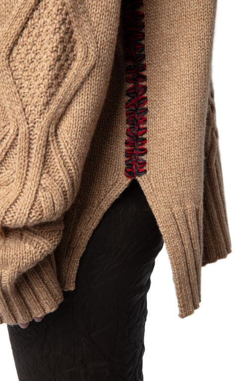 Shop Zadig & Voltaire Alma Cashmere & Wool Cable Turtleneck Sweater In Squirrel