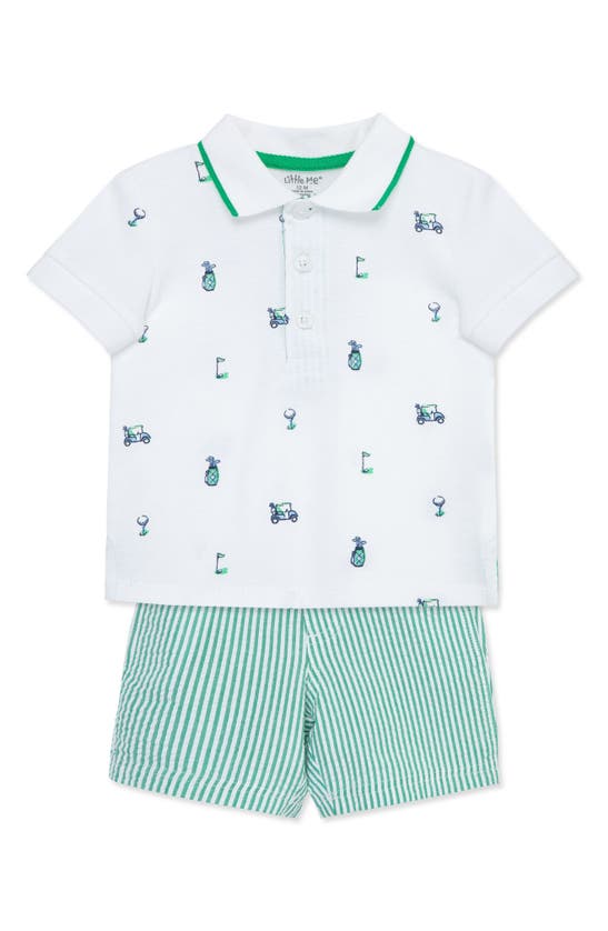 Shop Little Me Golf Polo & Shorts Set In Green