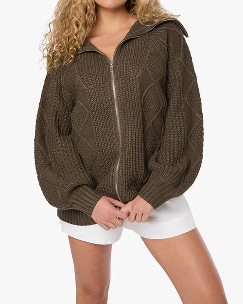 Shop Weworewhat Chunky Cable Knit Zip Up Jacket In Dark Grey