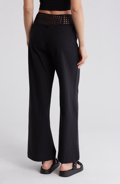 Shop Hurley Kate Eyelet Accent Wide Leg Cotton Pants In Black