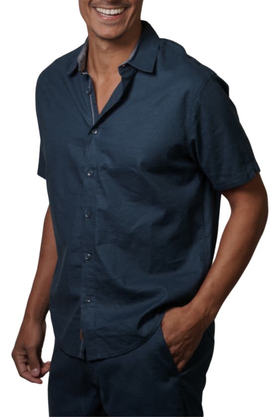 Shop Fundamental Coast Bondi Short Sleeve Linen Blend Button-up Shirt In Maui Blue