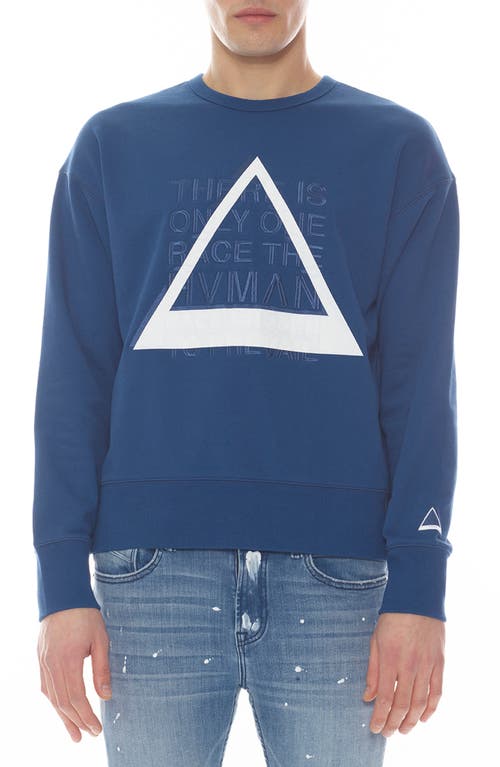 HVMAN Triangle Embroidered Cotton Logo Graphic Sweatshirt in Classic Blue