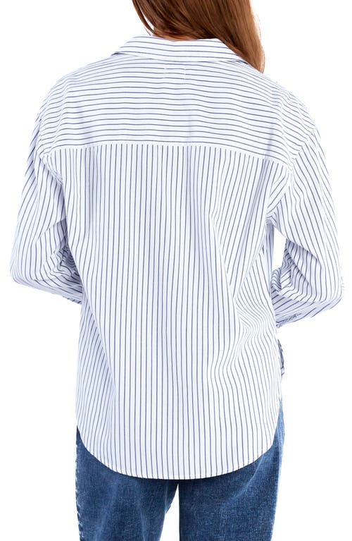 Wash Lab Denim Slick Stripe Cotton Blend Button-up Shirt In Blue Stripes