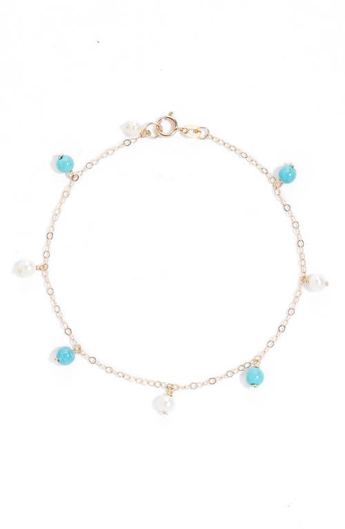 Poppy Finch Turquoise & Pearl Charm Bracelet in 14Kyg at Nordstrom, Size 7 Us