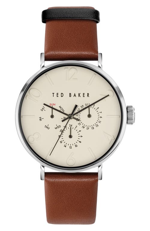 Ted Baker London Phylipa Gents Leather Strap Watch, 41mm In Brown