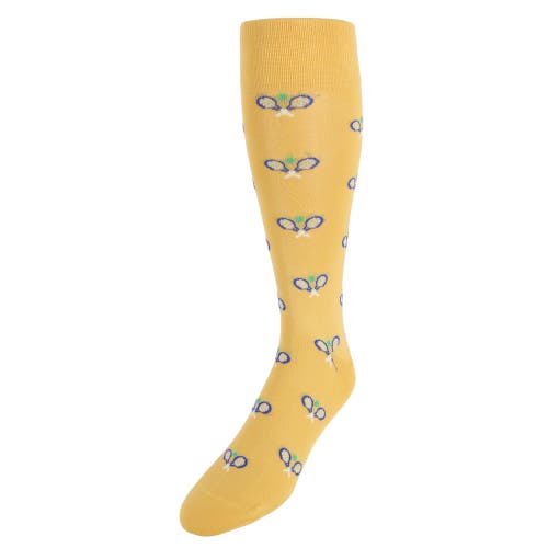 Shop Trafalgar The Rally Tennis Novelty Mercerized Cotton Mid-calf Socks In Yellow