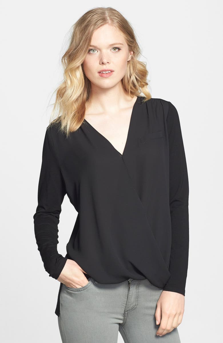 Vince Camuto Georgette & Jersey Faux Wrap Blouse | Nordstrom