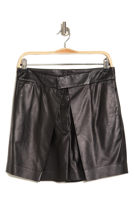Shop Valentino Overlay Panel Leather Shorts In Nero