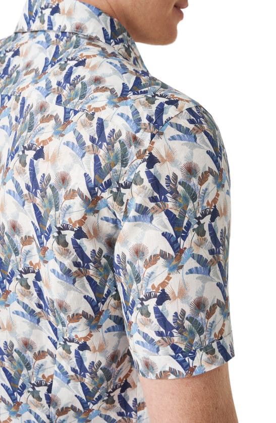 Shop Eton Palm Leaf Print Short Sleeve Linen Button-up Shirt In Medium Blue