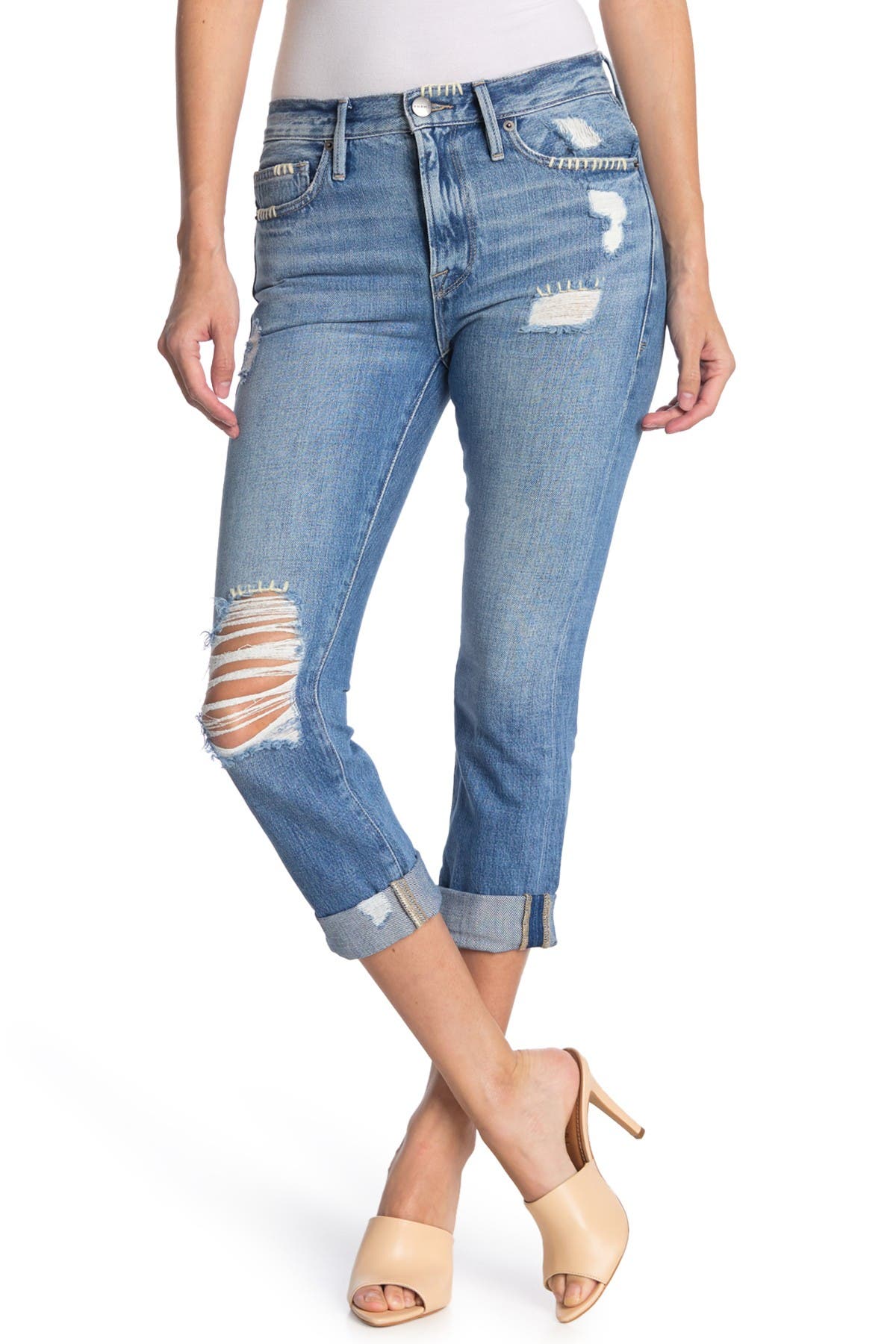 Frame Le Pixie Beau Distressed Crop Jeans In Cisco