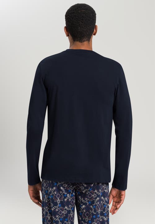 Hanro Living Shirts Long Sleeve Henley In Deep Navy