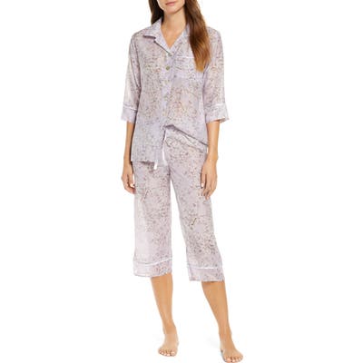 Papinelle Cherry Blossom Cotton & Silk Crop Pajamas, Purple