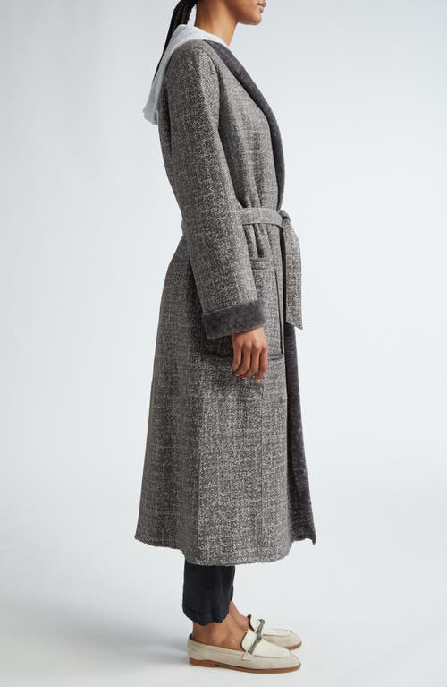 Eleventy Suede & Genuine Shearling Wrap Coat In Carbon