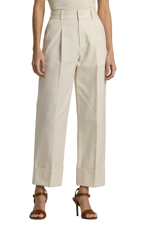 Shop Lauren Ralph Lauren Double Faced Stretch Cotton Ankle Pants In Mascarpone Cream