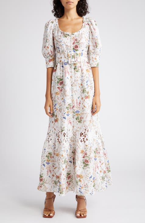 byTiMo Floral Ruffle Belted Linen & Cotton Dress | Nordstrom