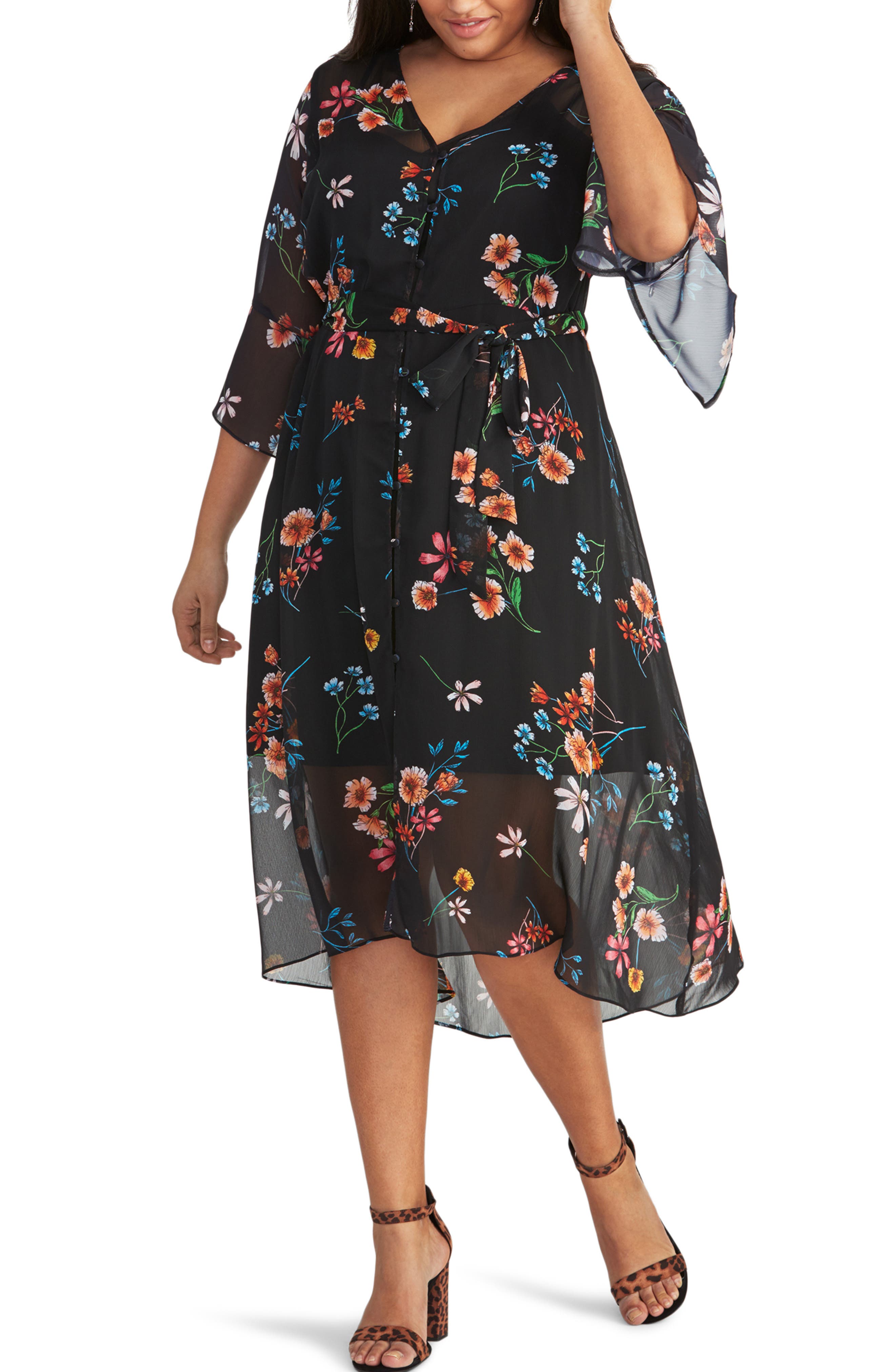 Plus Size Rachel Rachel Roy Rosita Chiffon Overlay Dress, Black