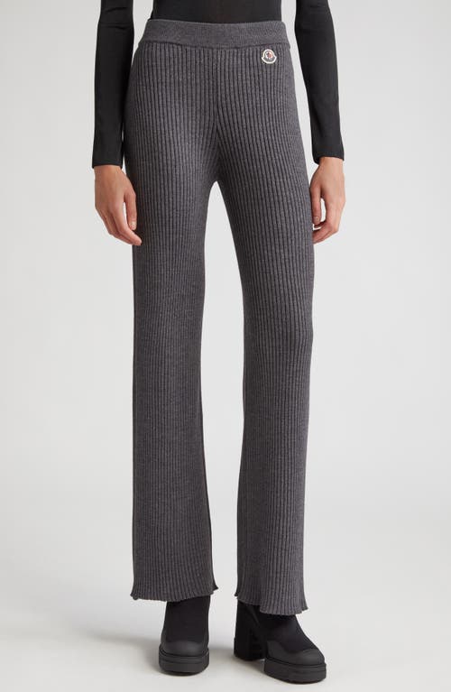 Moncler Logo Patch Virgin Wool Blend Rib Sweater Pants Dark Grey at Nordstrom,