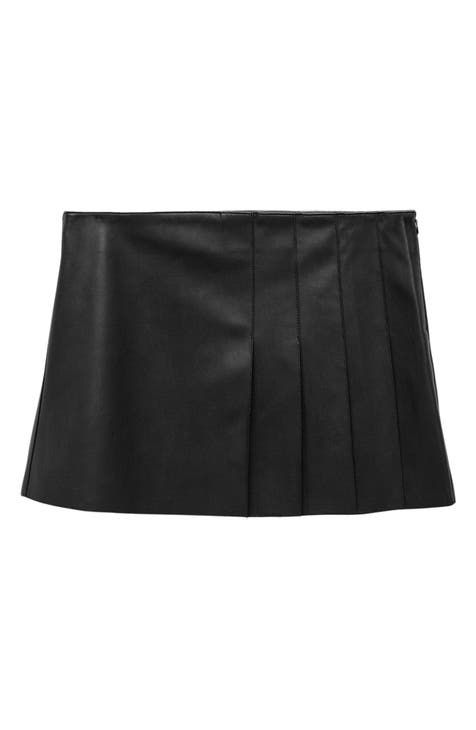 Pleated Faux Leather Miniskirt