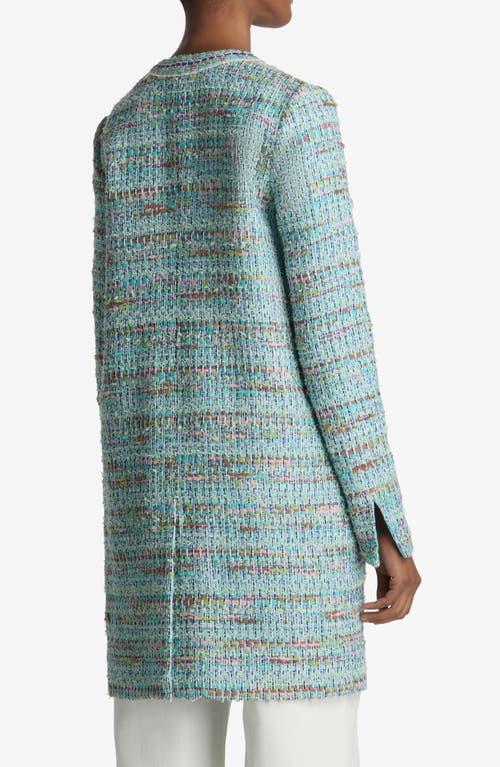 Shop St John St. John Collection Gauzy Multiyarn Metallic Tweed Long Jacket In Seafoam/ecru Multi