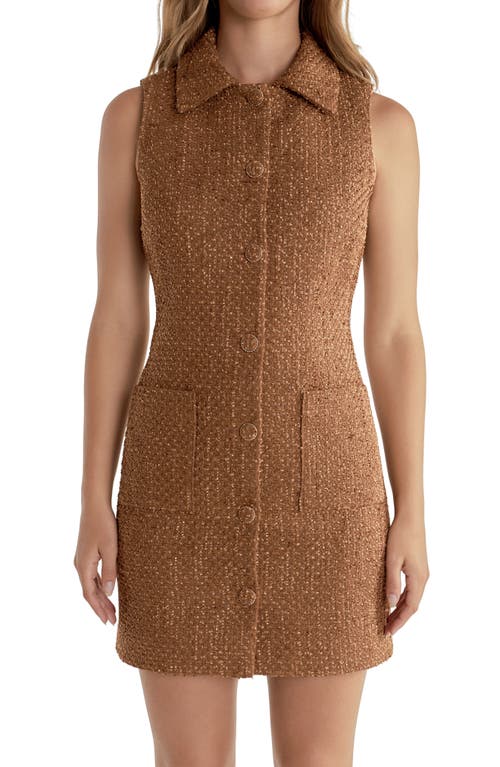 Endless Rose Button Front Tweed Minidress In Camel