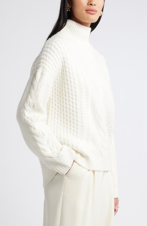 Shop Nordstrom High Low Mock Neck Fisherman Sweater In Ivory Pristine