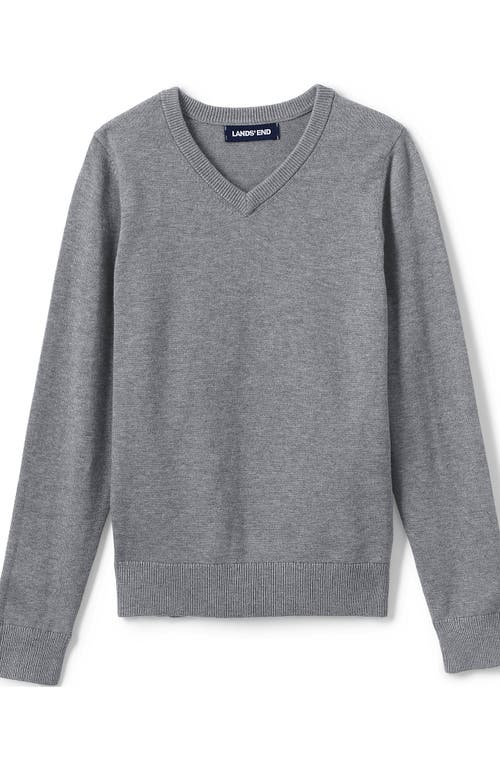 Lands' End School Uniform Boys Cotton Modal Fine Gauge V-neck Sweater In Pewter Heather