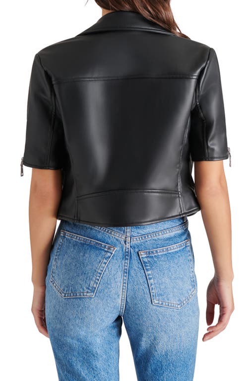 Shop Steve Madden Ailee Short Sleeve Faux Leather Moto Jacket In Black