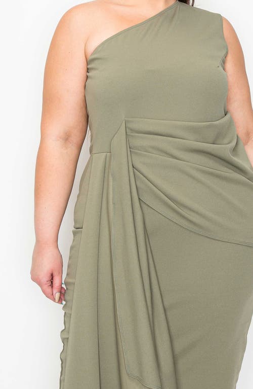 Shop L I V D Esme Draped One-shoulder Dress In Dark Sage