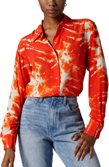 Shop Equipment Essential Tie Dye Silk Shirt In Fiery Red Multi