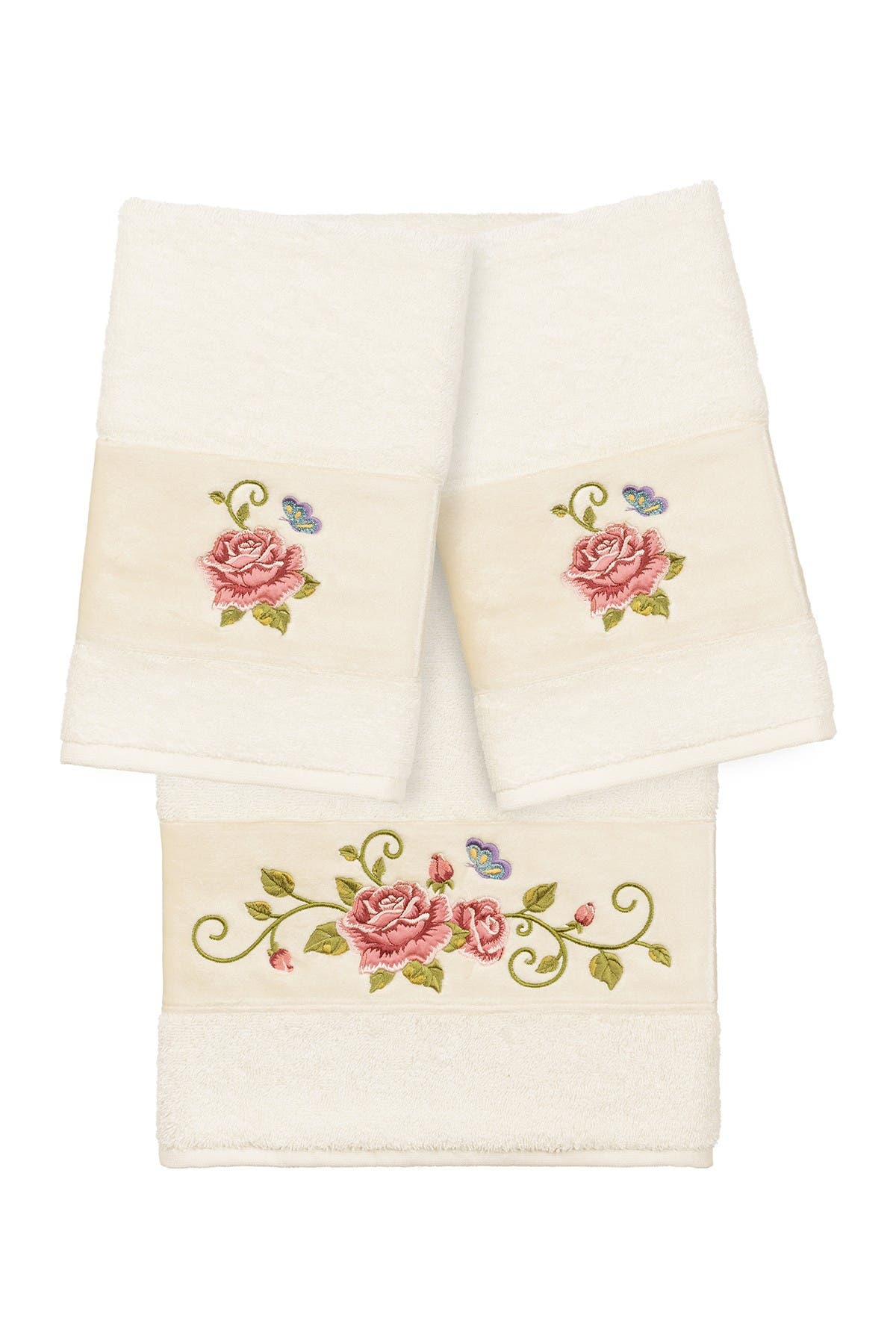 Linum Home Cream Rebecca 3-piece Embellished Towel Set In Brown Overflow