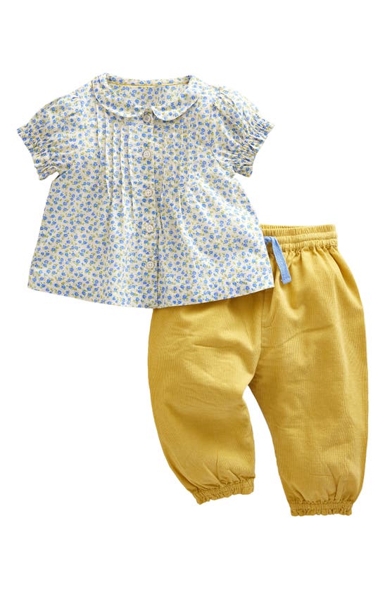 Mini Boden Babies' Floral Cotton Blouse & Corduroy Pants Set In Vista Blue Floral