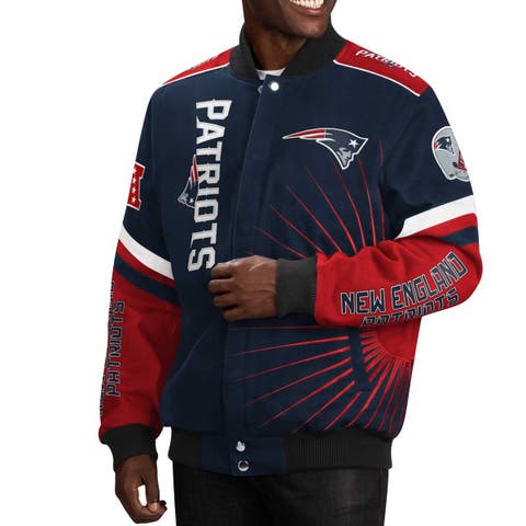 Men's G-III Sports by Carl Banks Navy New England Patriots Defender Raglan Full-Zip Hoodie Varsity Jacket Size: Medium