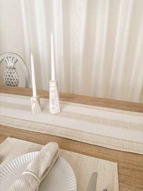 Anaya Beach Club Stripe Indoor Outdoor Table Runner In Beige Stripe