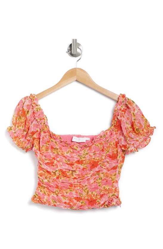 Shop Astr The Label Helena Ruched Floral Print Crop Top In Pink Multi Floral