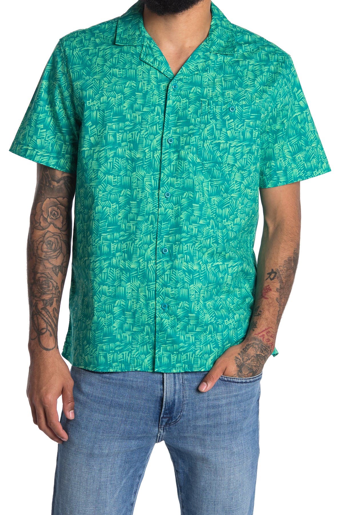 Abound Printed Short Sleeve Regular Fit Camp Shirt In Turquoise/aqua