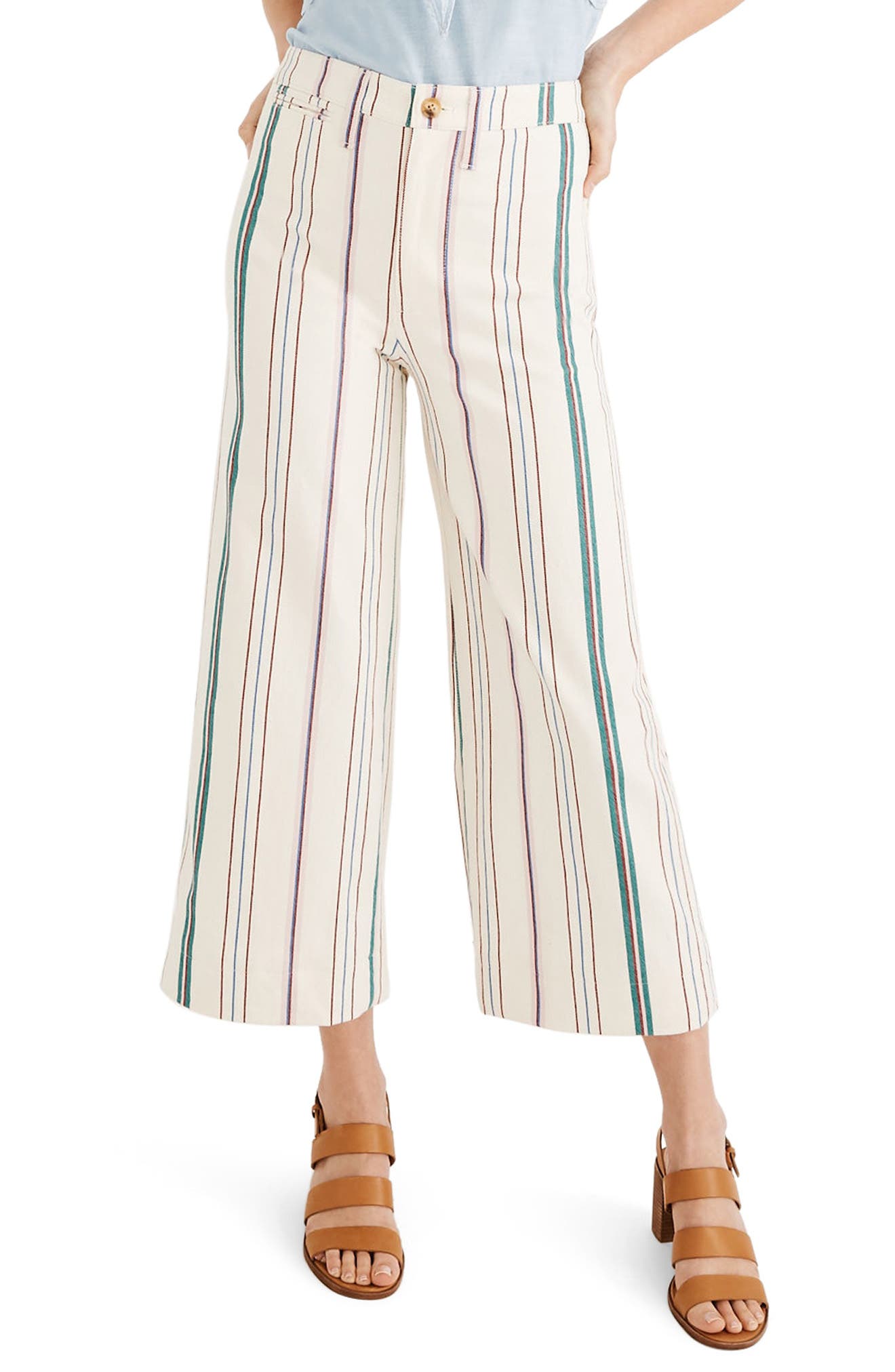 striped wide leg cropped pants