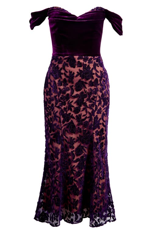 MARCHESA NOTTE MARCHESA NOTTE FLORAL BURNOUT VELVET COCKTAIL DRESS