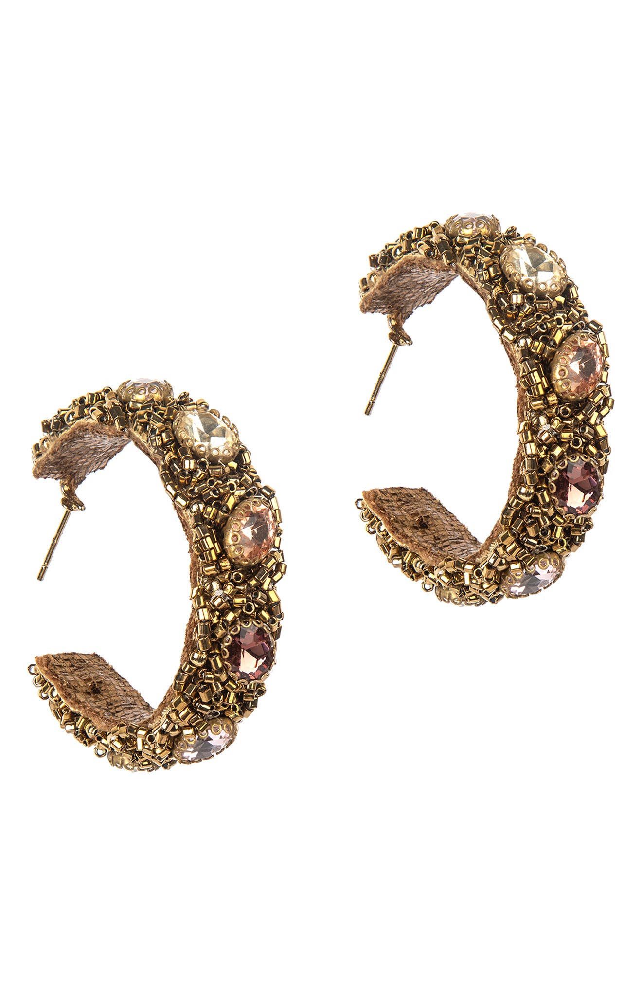 Deepa Gurnani Eleni Beaded Hoop Earrings in Gold/Amethyst 