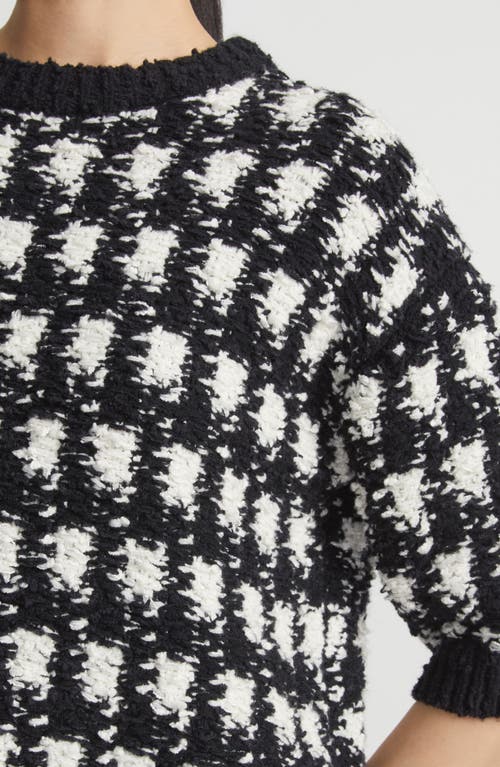 Lafayette 148 Elbow-sleeve Houndstooth Sweater In Black/cloud