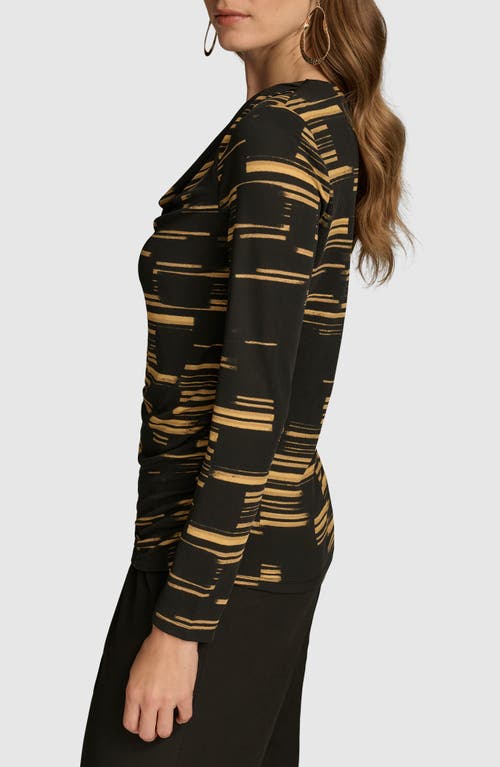 Shop Donna Karan New York Stripe Cowl Neck Top In Black/gold Multi