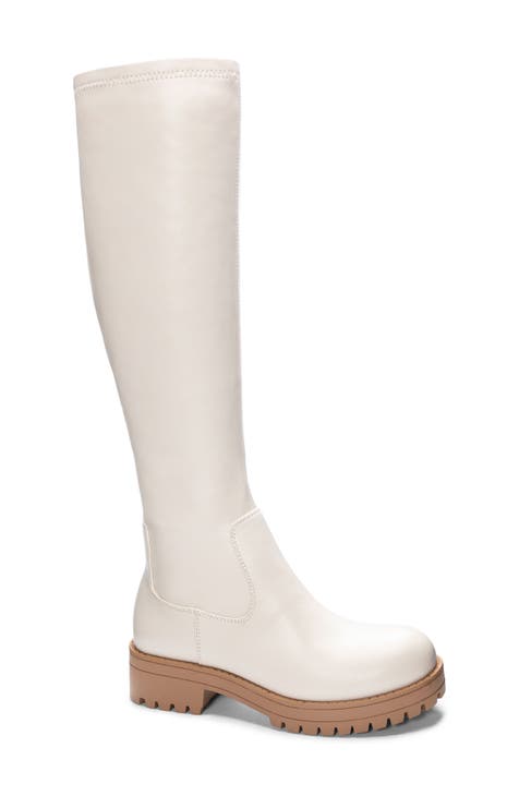 Easyfox White Knee High Boots Women Pointed Toe Tall