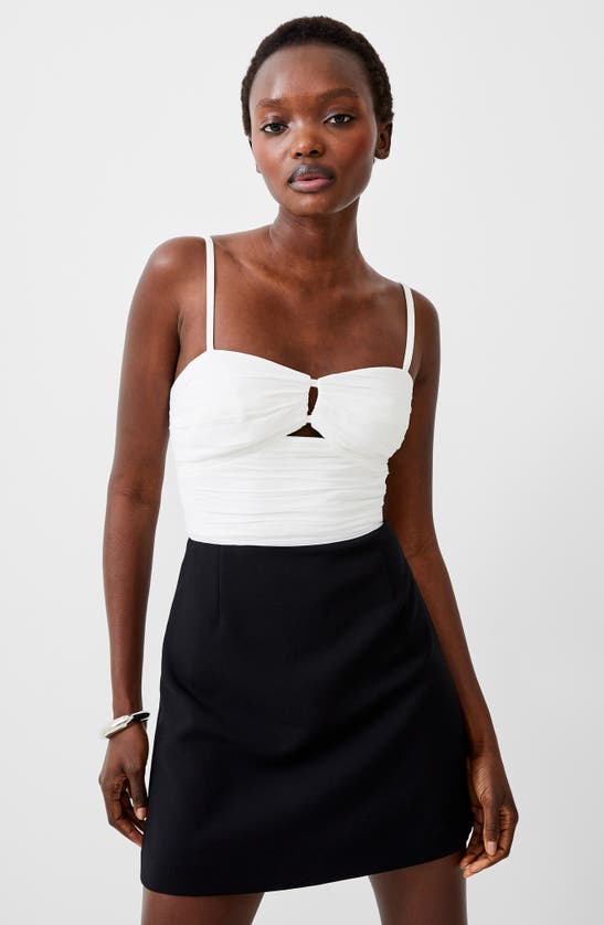 Shop French Connection Whisper Ruched Tulle Minidress In Black/summer White