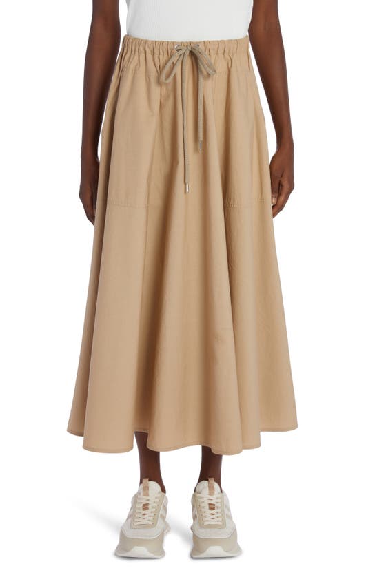 Shop Moncler Cotton Midi Skirt In Croissant