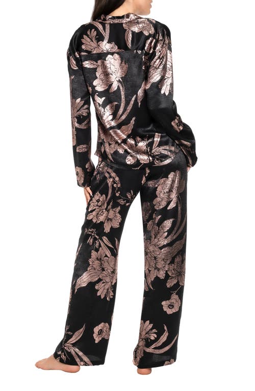 Shop Midnight Bakery Print Satin Pajamas In Black