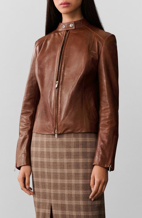 Mango Leather Moto Jacket In Medium Brown