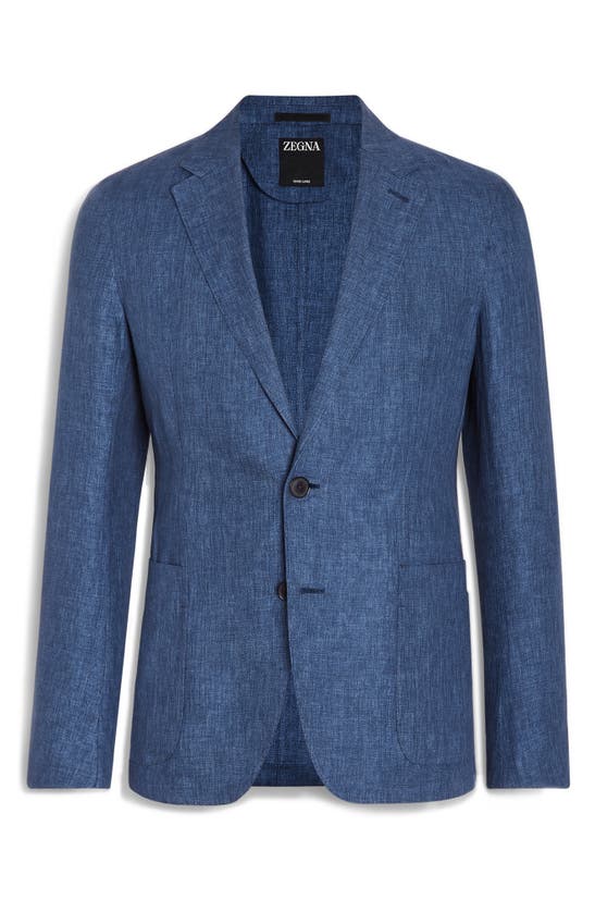 Shop Zegna Oasi Linen Sport Coat In Blu Ciano