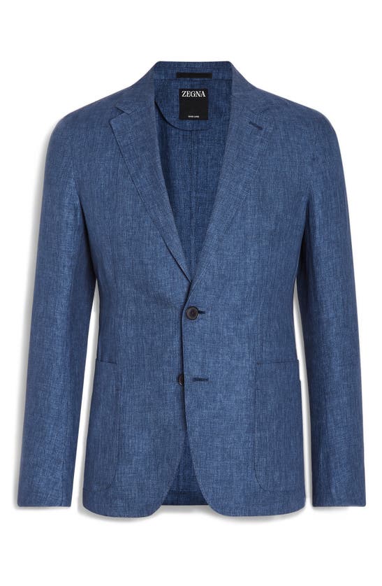 Zegna Oasi Linen Sport Coat In Blu Ciano
