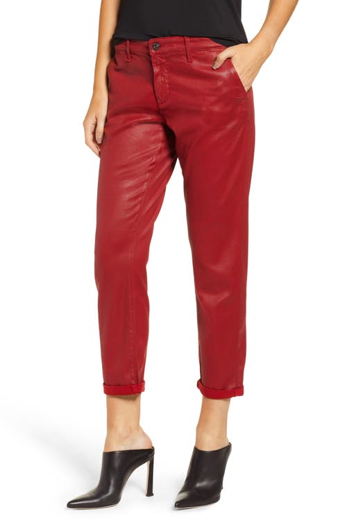 Caden Crop Twill Trousers in Leatherette Red Amaryllis